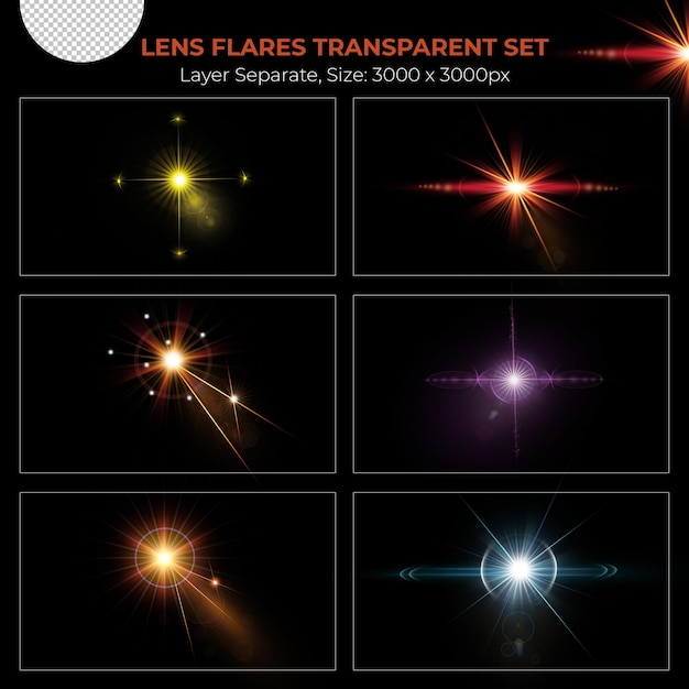 PSD realistic colorful lens flare lights effect collection