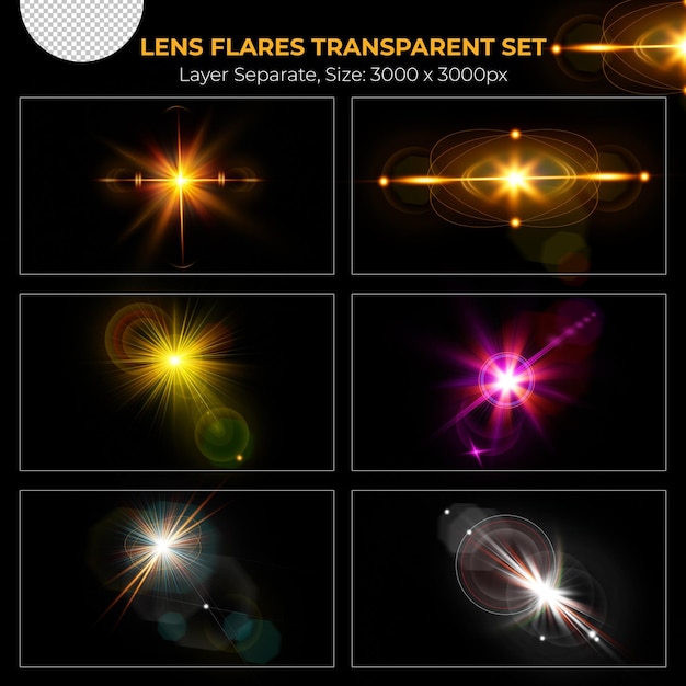 Realistic colorful lens flare lights effect collection