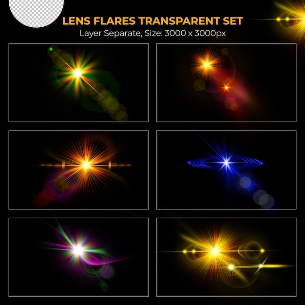 Realistic colorful lens flare lights effect collection