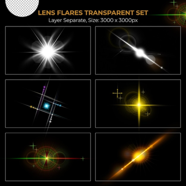 Realistic colorful lens flare lights effect collection