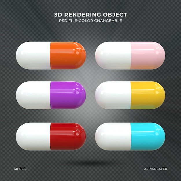 Realistic colorful medicinal pills 3d rendering Medical capsules