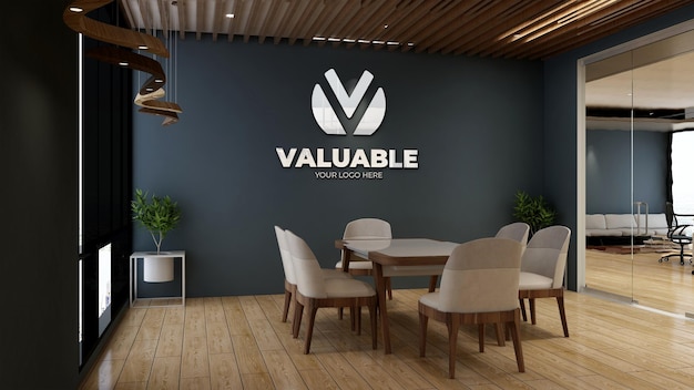 realistic company logo mockup in wooden minimalist office meeting room for a branding logo