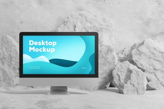 PSD realistic computer screen desktop mockup with white background