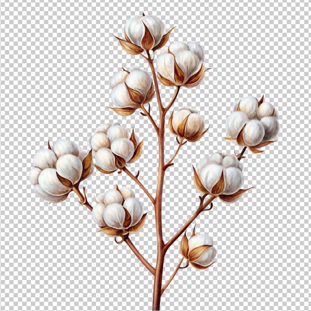 PSD realistic cotton branch with flowers and stem