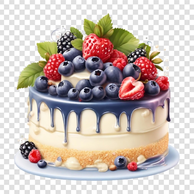 PSD realistic delicious vanilla a cake decorated with berries transparent background