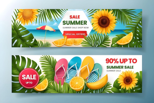 PSD realistic design summer sale banner collection