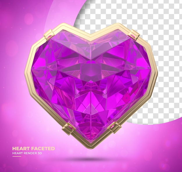 Realistic diamond heart 3d render pink