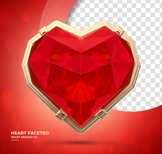 Realistic diamond heart 3d render red