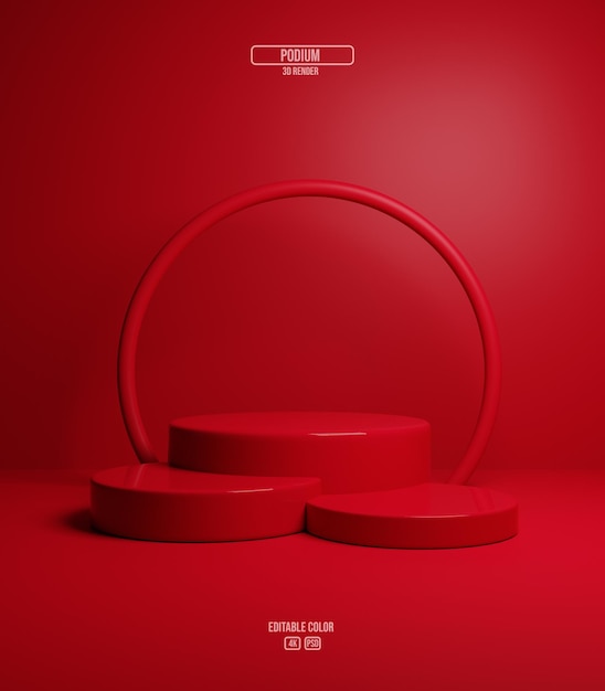 Realistic Display For Product Presentation Red Podium 3d Rendering