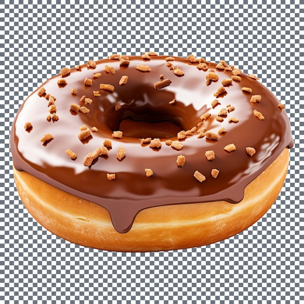 Realistic donut with chocolate glaze isolated on transparent background