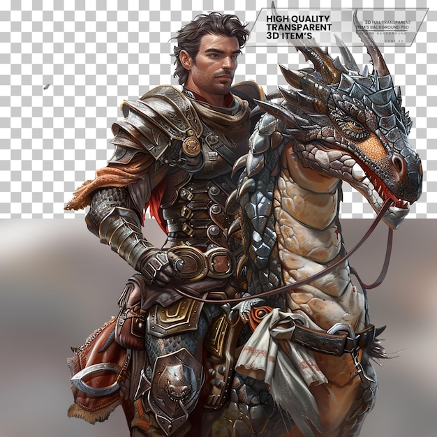 Realistic Dragon Rider with a Heroic Stance on transparent background