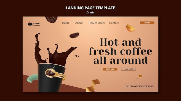 Realistic drink landing page template design