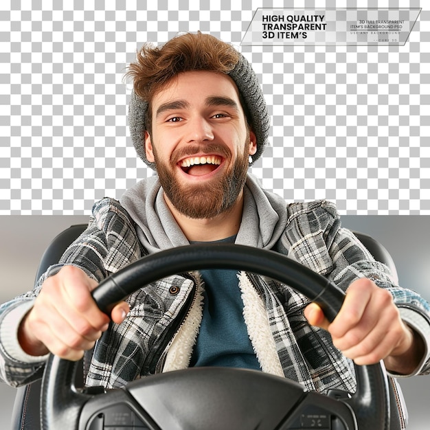 Realistic Driver with a Cheerful Expression on transparent background