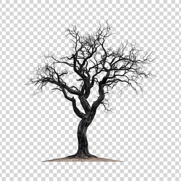 PSD a realistic dry burnt tree isolated on a transparent background