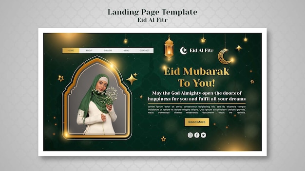 Realistic eid al-fitr landing page design template