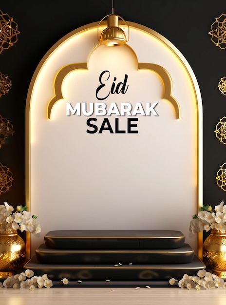 realistic eid mubarak poster background design template