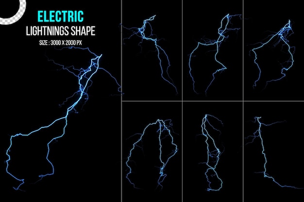 Realistic electric lightning and thunderbolt strike isolated on black background