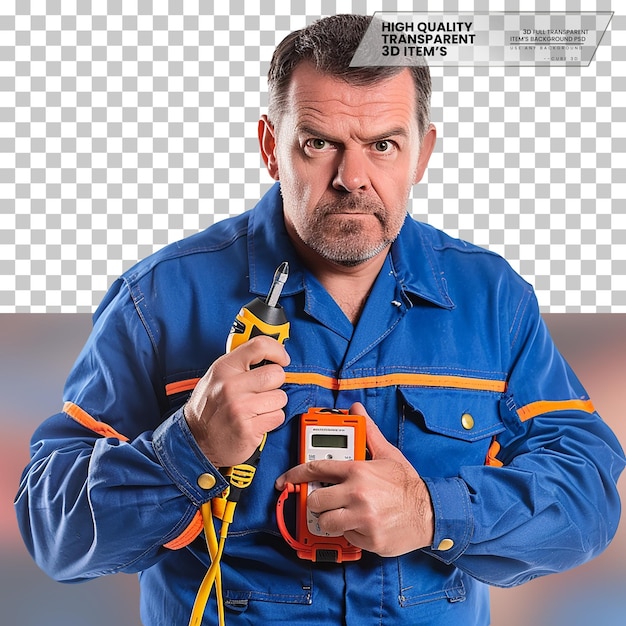 PSD realistic electrician an electrician with a focused expression on transparent background