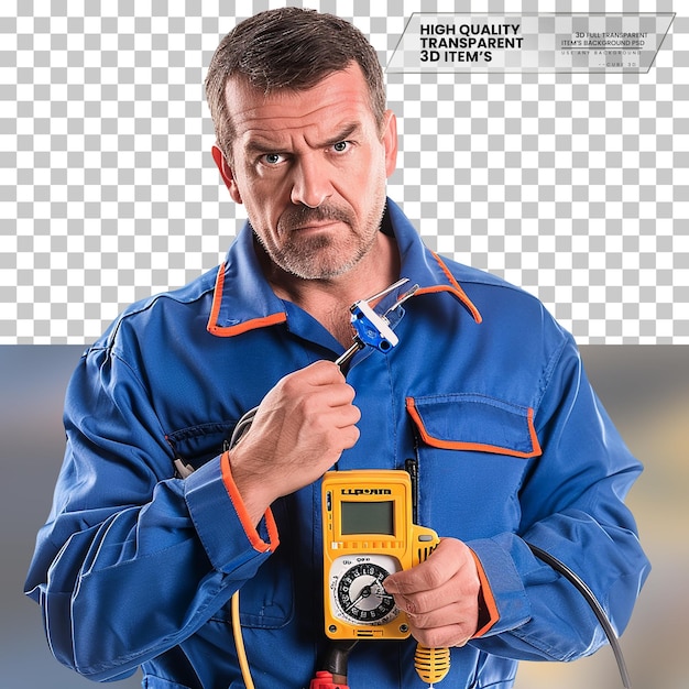 PSD realistic electrician an electrician with a focused expression on transparent background