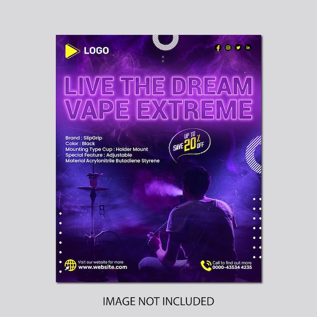 Realistic electronic vape poster electronic vape with social media post banner template luxury