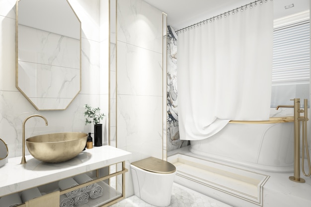 PSD realistic elegant bathroom with bath