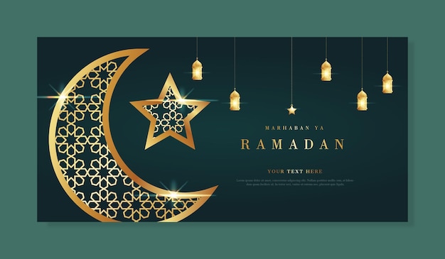 Realistic and elegant Ramadhan banner template with lantern stars and moon