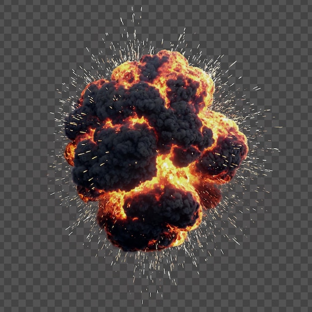 PSD a realistic explosion with sparks and smoke isolated on a transparent background