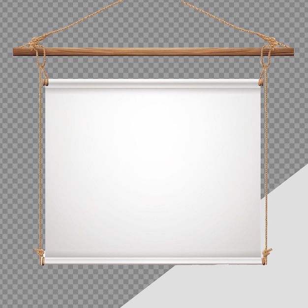 PSD realistic fabric banner hanging on ropes png isolated on transparent background