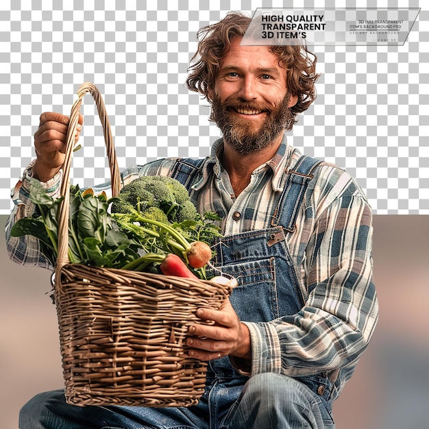 PSD realistic farmer with a warm smile wearing work attire on transparent background