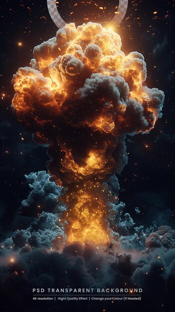 PSD realistic fiery explosion over a black background