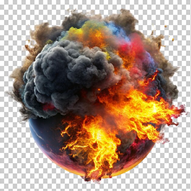 PSD realistic fiery explosion with colorful streaks