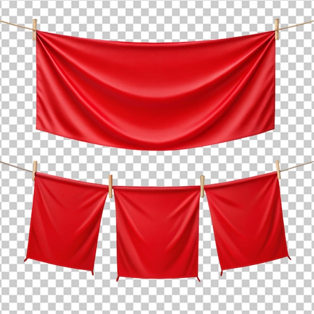 Realistic flag pennant mockup set with isolated images of hanging red pennons of different border shape illustration