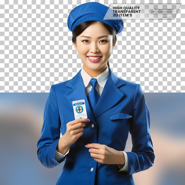 PSD realistic flight attendant with a professional demeanor on transparent background