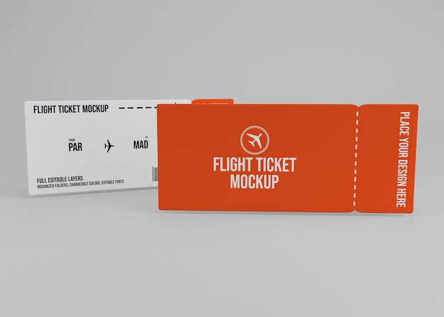 Realistic flight ticket mockup design isolated