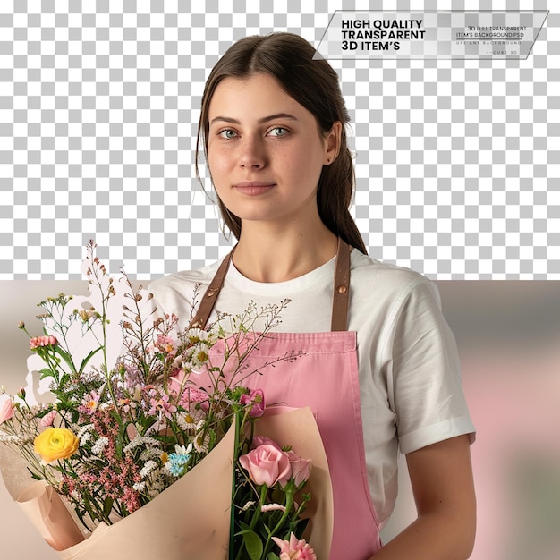 PSD realistic florist with a cheerful smile on transparent background