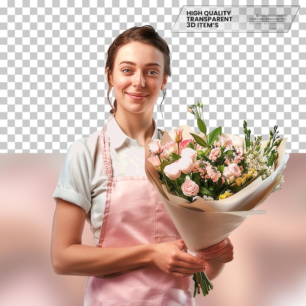 PSD realistic florist with a cheerful smile on transparent background