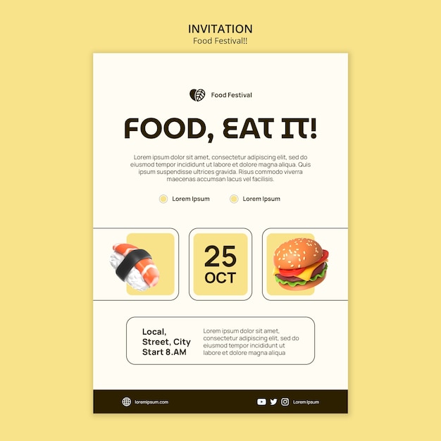 Realistic food festival invitation template