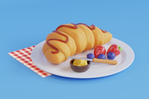 Realistic french croissant 3d illustration 3d illustration of breakfast with croissant