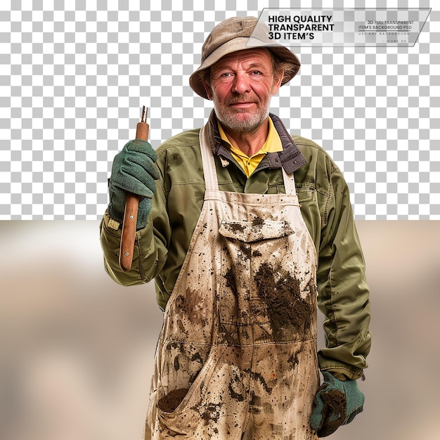 PSD realistic gardener with a peaceful expression on transparent background