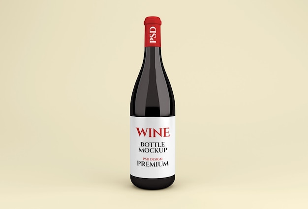 Realistic glass red wine bottle mockup