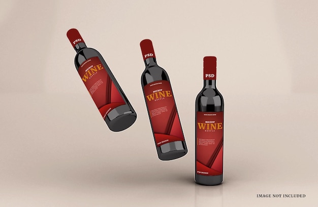 Realistic glass wine bottle mockup template