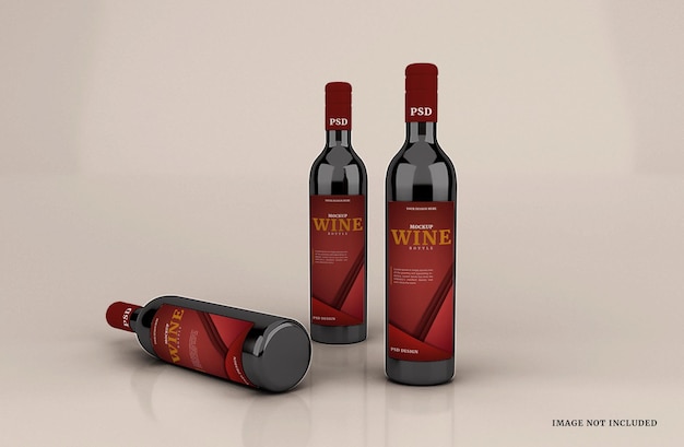 Realistic glass wine bottle mockup template