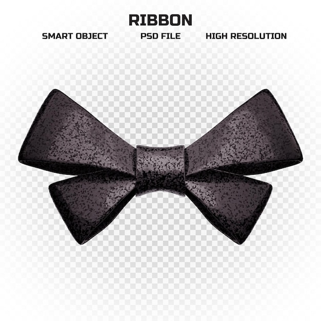 Realistic glitter black ribbon in high resolution for decoration