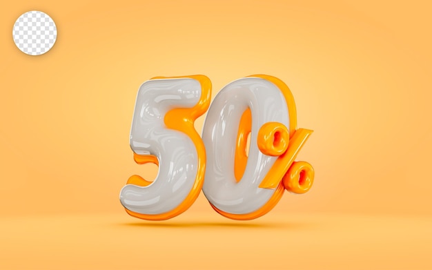 realistic glossy 50 percent discount  on orange background 3d render concept for mega sell offer