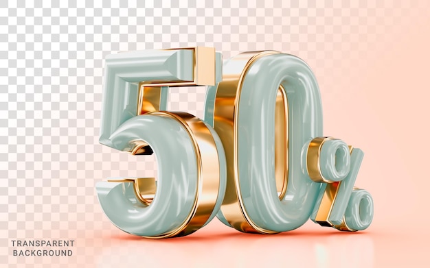 realistic glossy 50 percent discount sale banner golden effect 3d render concept for marketing offer