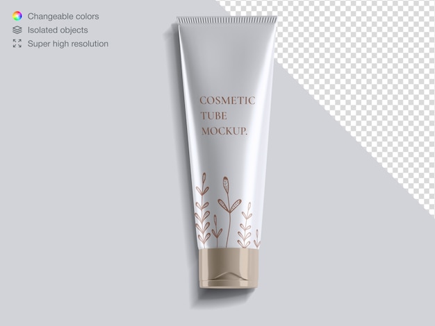 Realistic glossy top view cosmetic cream tube packaging mockup