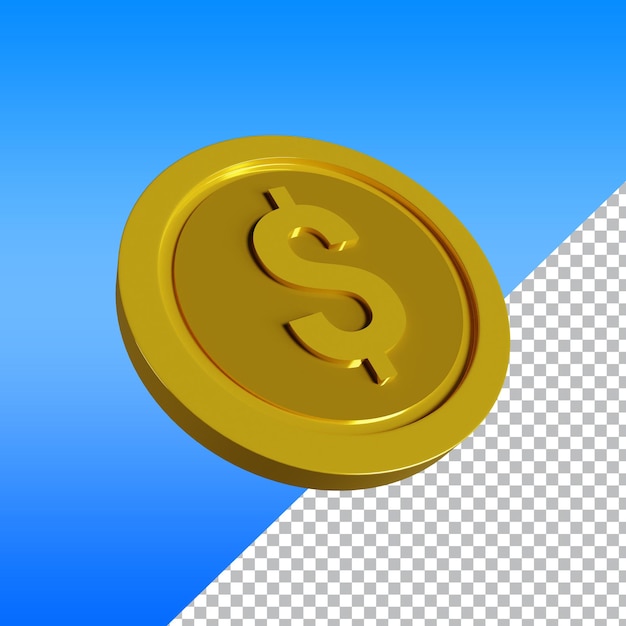 Realistic gold 3d dollar coin on transparent background