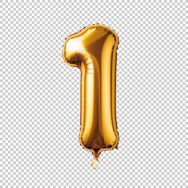 Realistic gold number one balloon isolated on transparent background