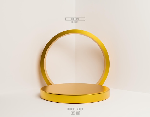 Realistic Golden Product Podium With Golden Round Arch 3d Scene