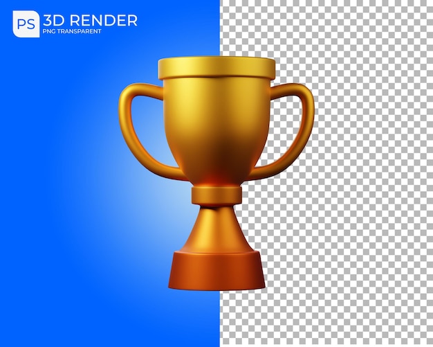 Realistic golden trophy 3d icon render with isolated Background